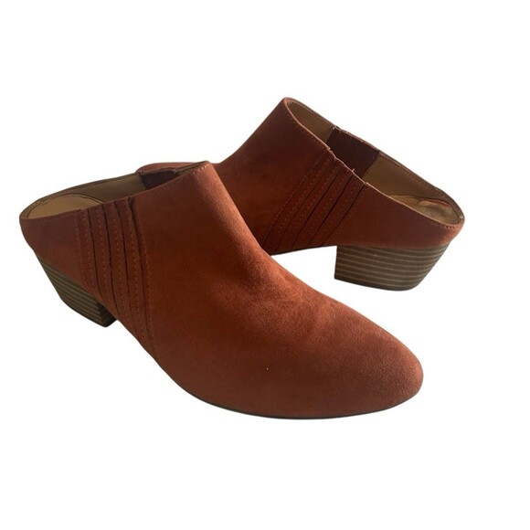 BCBG Generation Lori Faux Suede Rust Slide Mules Heel Shoe Sandals Womens 7B - Picture 3 of 13